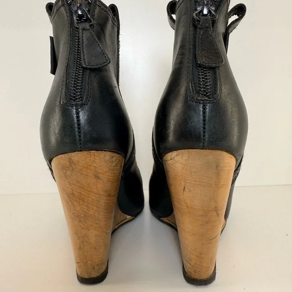 Pre Owned CHANEL Black Leather Peep-Toe Wedges - Picture 8 of 8